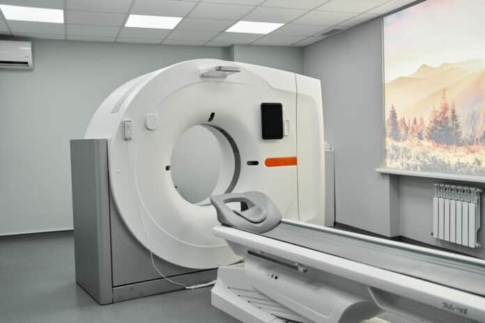 MRI - Magnetic resonance imaging scan device. MRI scaner room