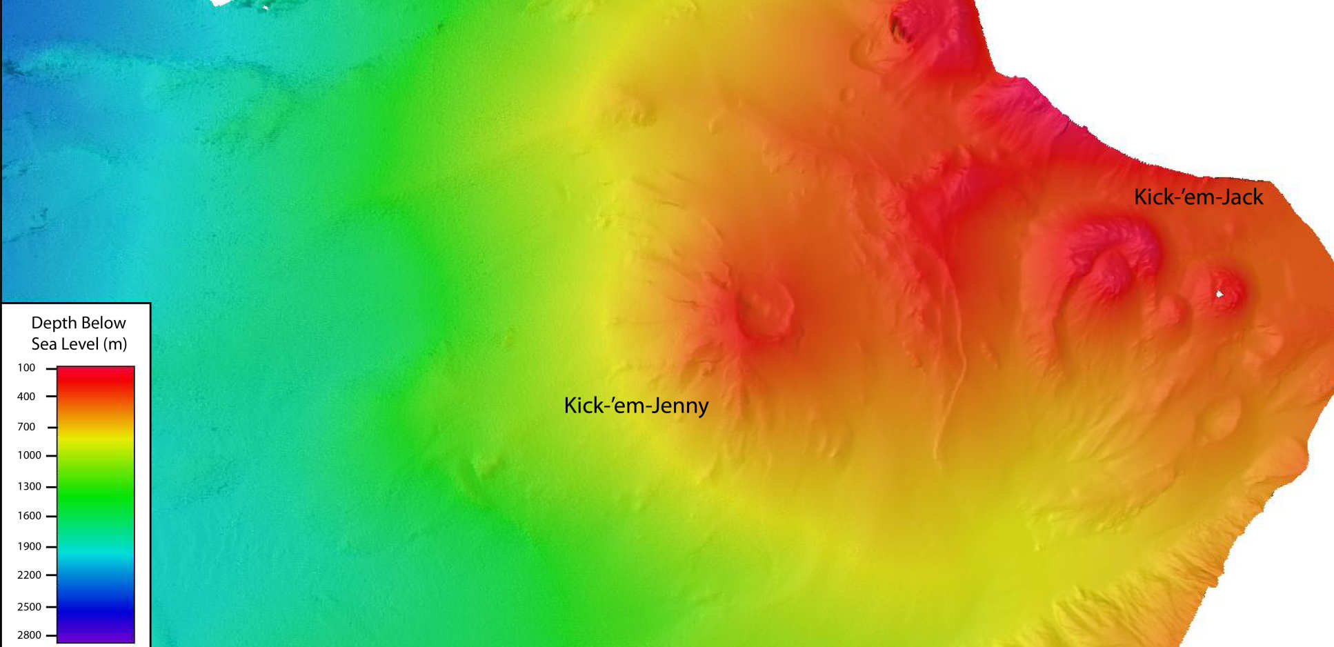 Plan view of the survey data, showing the position of the volcano
