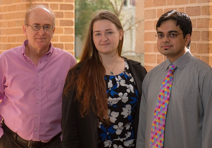 Rice University researchers, from left, Boris Yakobson, Ksenia Bets and Nitant Gupta.