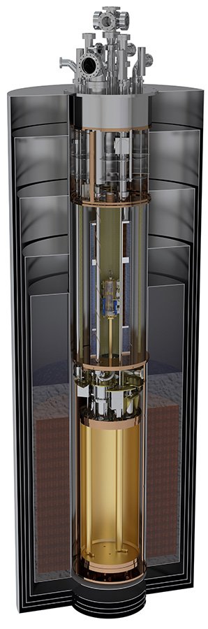 A cutaway rendering of the ADMX detector, which can detect axions producing photons within its cold, dark interior. ADMX collaboration