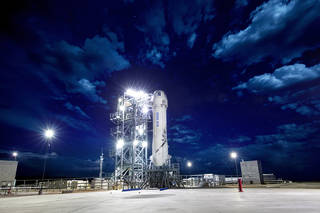 The Blue Origin New Shepard launch vehicle (pictured here) is flying an experiment designed to prove that the microgap-cooling technology is immune from the effects of zero gravity and therefore, potentially useful for removing heat from tightly packed electronics on spaceflight instruments. Credits: Blue Origin