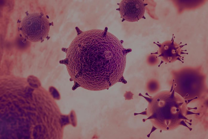 Cancer cells on scientific background.3d illustration