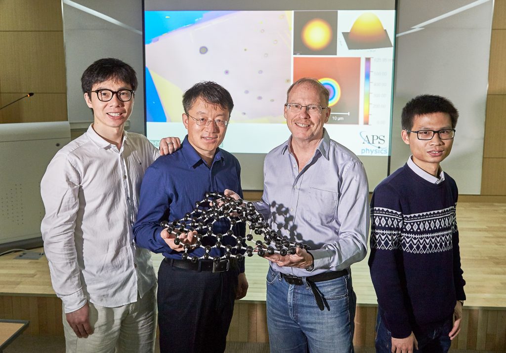 Among the researchers who partook in this study, above are UNIST-based researchers. From left are Xiao Wang, Distinguished Professor Fend Ding, Distinguished Professor Rodney Ruoff, and Ming Huang.