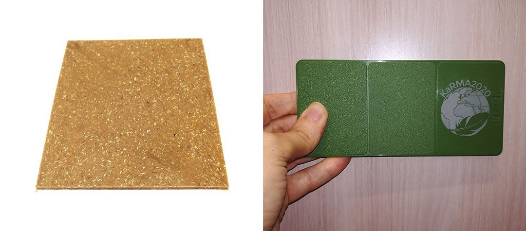 Chicken feathers can be used as raw material for composites (left) or for moulded plastic alternatives (right). Image credit - Cidetec