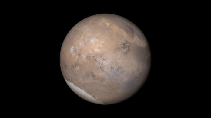 The view of Mars shown here was assembled from MOC daily global images obtained on May 12, 2003. Credits: NASA/JPL/Malin Space Science Systems