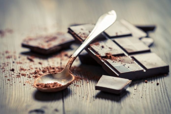 Closeup of Cocoa Powder and Dark Chocolate bar