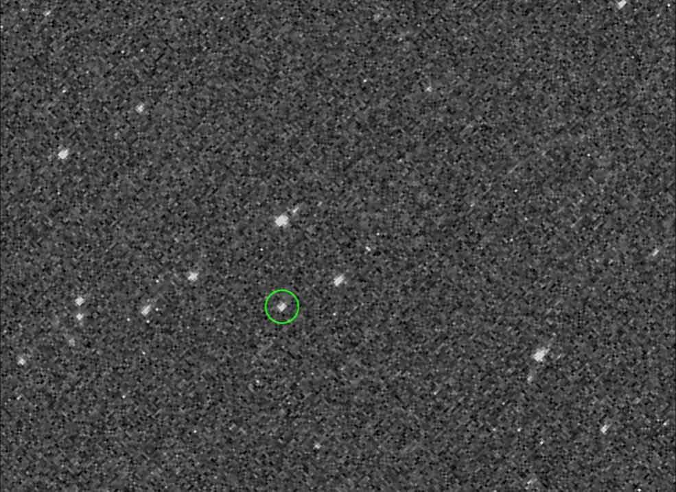 On Aug. 17, the OSIRIS-REx spacecraft obtained the first images of its target asteroid Bennu from a distance of 1.4 million miles, or almost six times the distance between the Earth and Moon. Bennu is visible inside a green circle against the stars in the constellation Serpens. A NASA-funded team is investigating machine-learning techniques that would allow missions such as OSIRIS-REx to autonomously analyze images and determine safe landing sites. Credits: NASA/ University of Arizona
