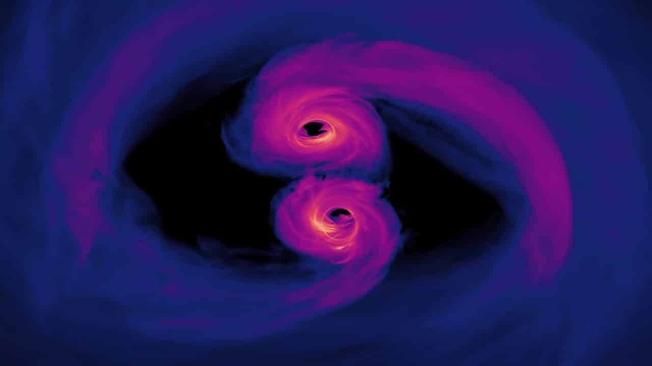 This animation rotates 360 degrees around a frozen version of the simulation in the plane of the disk. Credit: NASA's Goddard Space Flight Center