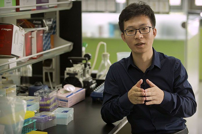 In this Oct. 9, 2018 photo, Qin Jinzhou speaks during an interview at a laboratory in Shenzhen in southern China's Guangdong province. Chinese scientist He Jiankui claims he helped make world's first genetically edited babies: twin girls whose DNA he said he altered. He revealed it Monday, Nov. 26, in Hong Kong to one of the organizers of an international conference on gene editing. Qin is an embryologist in He's lab. (AP Photo/Mark Schiefelbein)