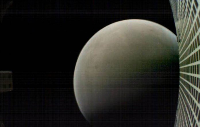 MarCO-B, one of the experimental Mars Cube One (MarCO) CubeSats, took this image of Mars from about 4,700 miles (7,600 kilometers) away during its flyby of the Red Planet on Nov. 26, 2018. MarCO-B was flying by Mars with its twin, MarCO-A, to attempt to serve as communications relays for NASA’s InSight spacecraft as it landed on Mars. Credits: NASA/JPL-Caltech