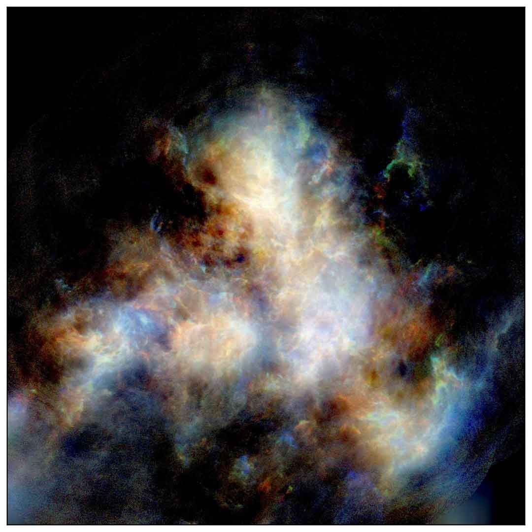A radio image of hydrogen gas in the Small Magellanic Cloud as observed by CSIRO's ASKAP telescope. Image credit: Naomi McClure-Griffiths et al, CSIRO's ASKAP telescope.
