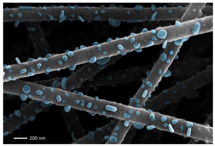 Nanoparticles are visible on the surface of a fuel cell produced by a technology known as electrospinning, which could speed the commercial development of devices, materials and technologies that exploit the physical properties of nanoparticles. CREDIT Dr Norbert Radacsi