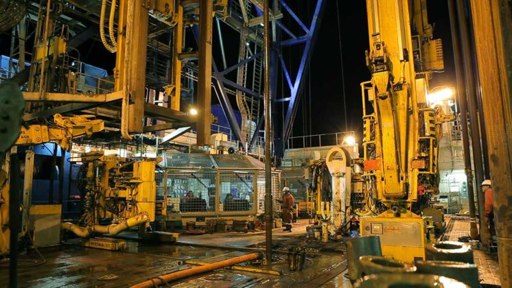 The D/V Chikyu is one of the most advanced scientific drilling ships available today. Coring operations take place 24 hours a day. Image courtesy of Luc Riolon/JAMSTEC