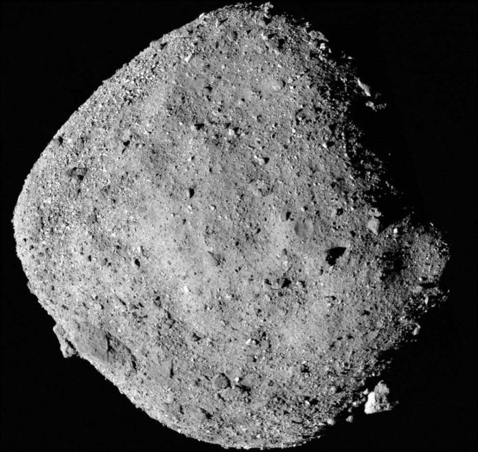 This mosaic image of asteroid Bennu is composed of 12 PolyCam images collected on Dec. 2 by the OSIRIS-REx spacecraft from a range of 15 miles (24 km). Credits: NASA/Goddard/University of Arizona