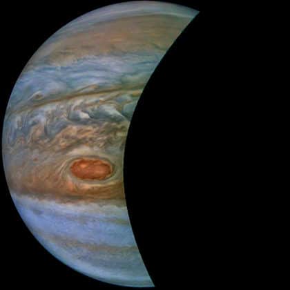 A "brown barge" in Jupiter's South Equatorial Belt is captured in this color-enhanced image from NASA's Juno spacecraft. This color-enhanced image was taken at 10:28 p.m. PDT on July 15, 2018 (1:28 a.m. EDT on July 16), as the spacecraft performed its 14th close flyby of Jupiter. Citizen scientist Joaquin Camarena created this image using data from the spacecraft's JunoCam imager. Credits: NASA/JPL-Caltech/SwRI/MSSS/Joaquin Camarena