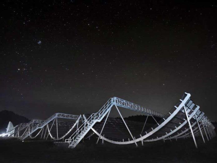 Canadian Hydrogen Intensity Mapping Experiment (CHIME): A new radio telescope has allowed space watchers to see bursts of light travelling from a far-away galaxy in a discovery they say could open new doors in astrophysics and cosmology. The revolutionary radio telescope housed in an observatory south of Penticton, B.C., is at the centre of the Canadian Hydrogen Intensity Mapping Experiment, or CHIME. ANDRE RECNIK/HANDOUT/THE CANADIAN PRESS