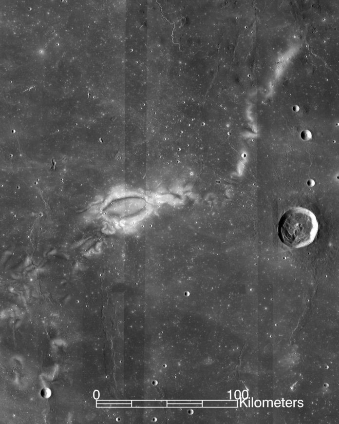Research using data from NASA's ARTEMIS mission suggests that lunar swirls, like the Reiner Gamma lunar swirl imaged here by NASA's Lunar Reconnaissance Orbiter, could be the result of solar wind interactions with the Moon's isolated pockets of magnetic field. Credits: NASA LRO WAC science team