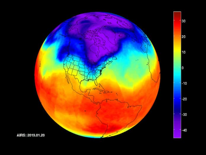 NASA's AIRS captures polar vortex moving in over US