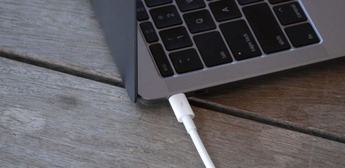 Macbook pro with dongle Credit: Theo Markettos