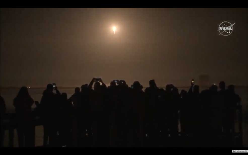 Crowd gathers to watch as NASA and SpaceX make history by launching the first commercially-built and operated American crew spacecraft and rocket to the International Space Station. The SpaceX Crew Dragon spacecraft lifted off at 2:49 a.m. EST Saturday on the company’s Falcon 9 rocket at NASA’s Kennedy Space Center in Florida. Credits: NASA