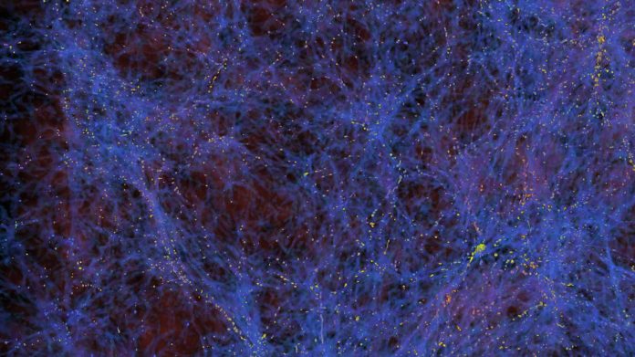 A new paper outlines a method to directly detect particles from the 'dark world' using the Large Hadron Collider. Until now we've only been able to make indirect measurements and simulations, such as the visualization of dark matter above.