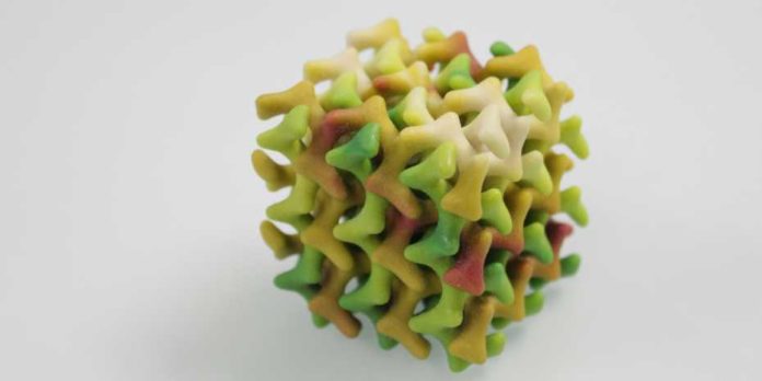Three-dimensional model of the novel lipid mesophase: This cubic motif is repeated in the material. (Photo: Peter Rüegg / ETH Zurich)