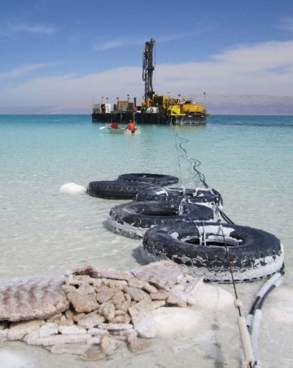 The scientific platform used to drill the sediments of the Dead Sea.