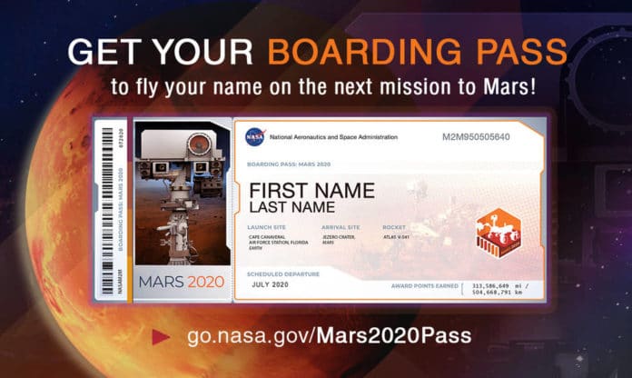 Members of the public who want to send their name to Mars on NASA's next rover mission to the Red Planet (Mars 2020) can get a souvenir boarding pass and their names etched on microchips to be affixed to the rover. Credits: NASA/JPL-Caltech