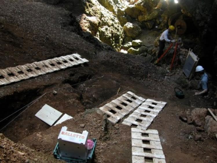 Researchers excavate the Grotta del Fossellone;
