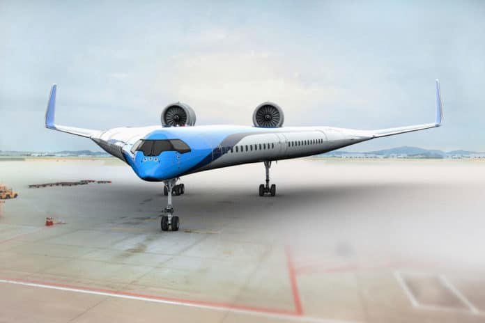 This Fuel-efficient Flying-V aeroplane seats passengers in its wings