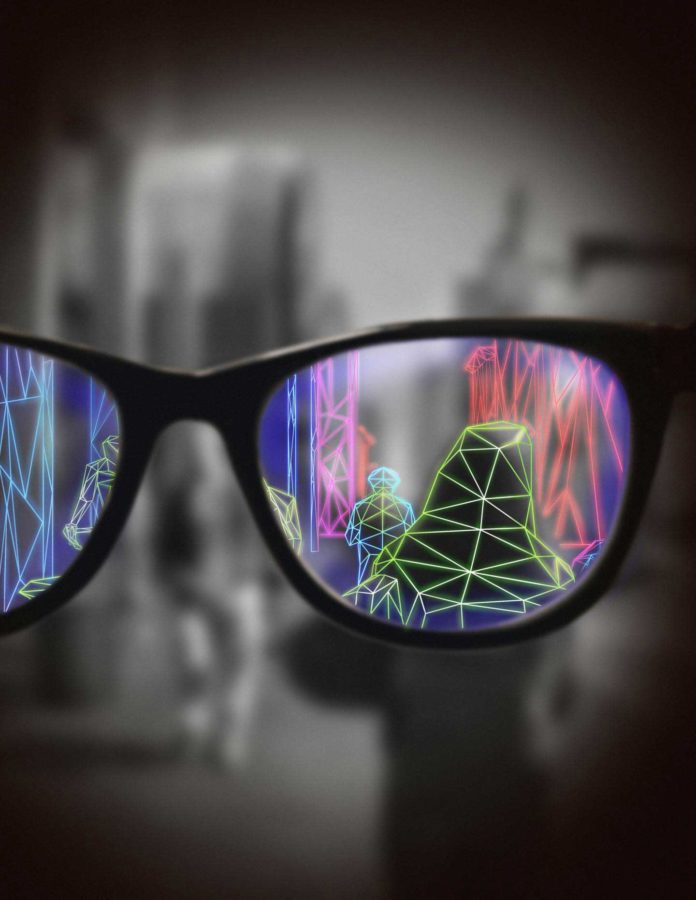 Graphic representation of what a patient sees when wearing an augmented reality low vision aid. CREDIT Scott Song for USC Roski Eye Institute
