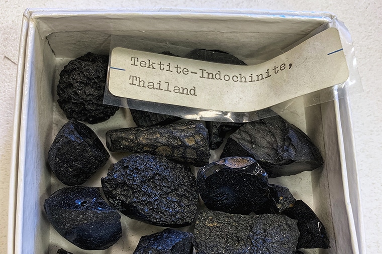 The melted rock from a meteor impact event cools to form materials known as tektites. Scientists study tektites for many reasons, including to learn about the impact events that created them. (Photo: Courtesy Wang laboratory)