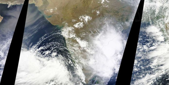 Imaged in satellite overflights, monsoon clouds fed by warm Indian Ocean spread over India. Photo: NASA