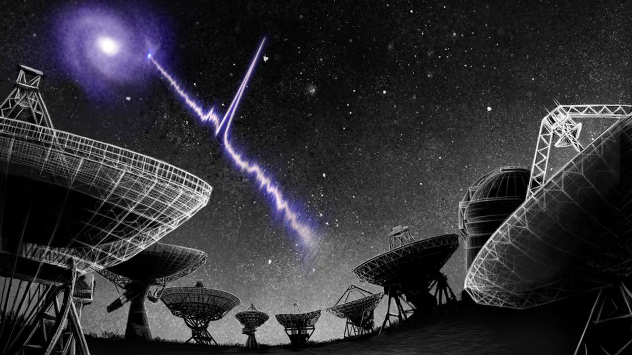 Artist's conception of the localisation of Fast Radio Burst (FRB) 180916.J0158+65 (a.k.a. "R3")