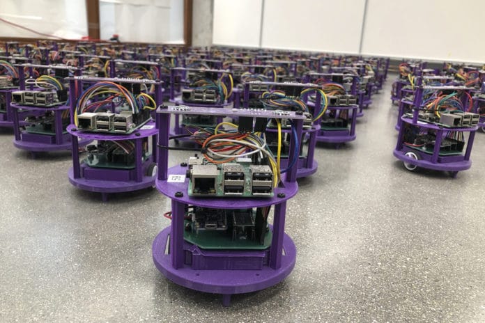 Swarming robots avoid collisions, traffic jams.