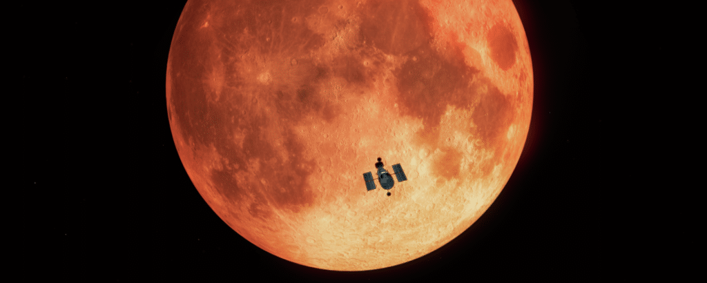 Hubble Space Telescope passing in front of the moon 