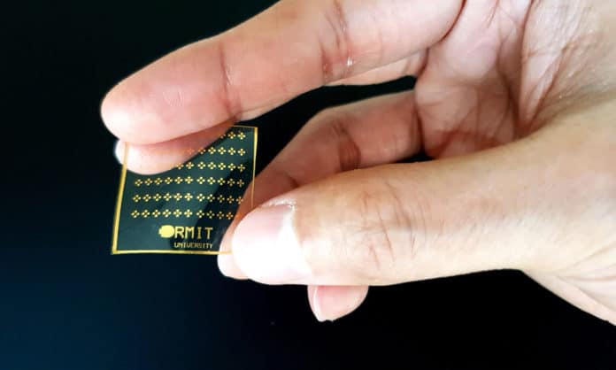 The skin-like sensing prototype device, made with stretchable electronics