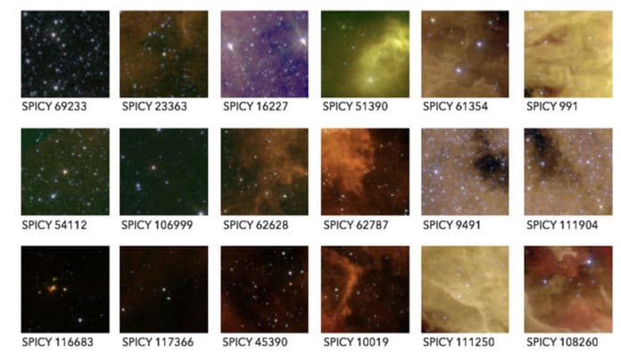 Infrared Spitzer images centered on several YSO candidates