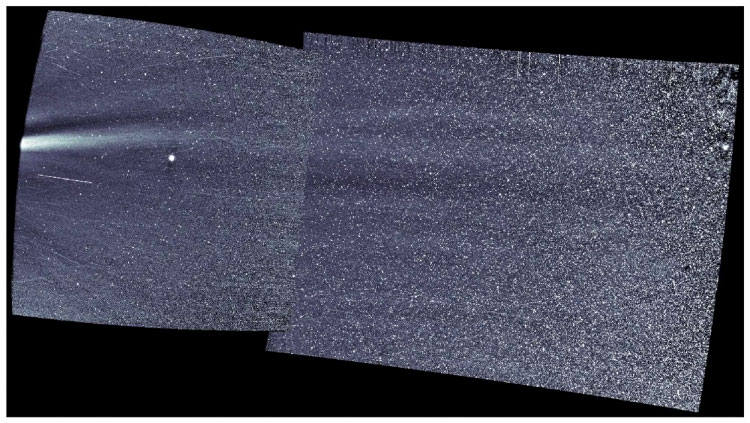 Photos taken by the Wide-Field Imager for Parker Solar Probe (WISPR) showing the solar wind streaming past the spacecraft