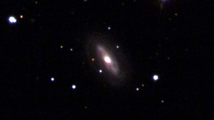 Galaxy J0437+2456 is thought to be home to a supermassive, moving black hole