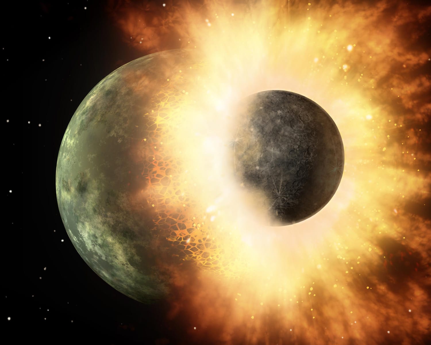 Remnants of the impact that formed the Moon may be buried deep within the Earth