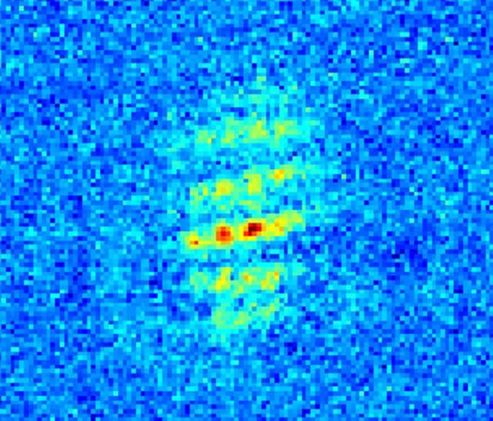 An example of an interference pattern produced by the atom interferometer
