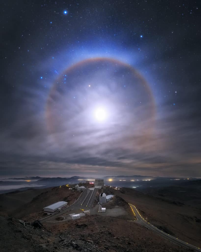 A spectacular lunar halo was seen in the sky above La Silla