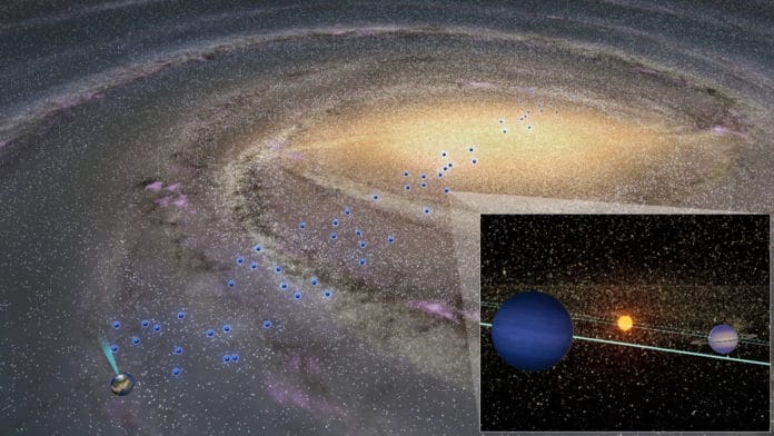An artist’s conception of cold planet distribution throughout the Milky Way