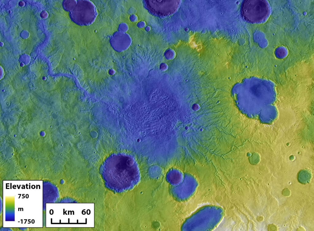 The remains of a former crater lake on Mars