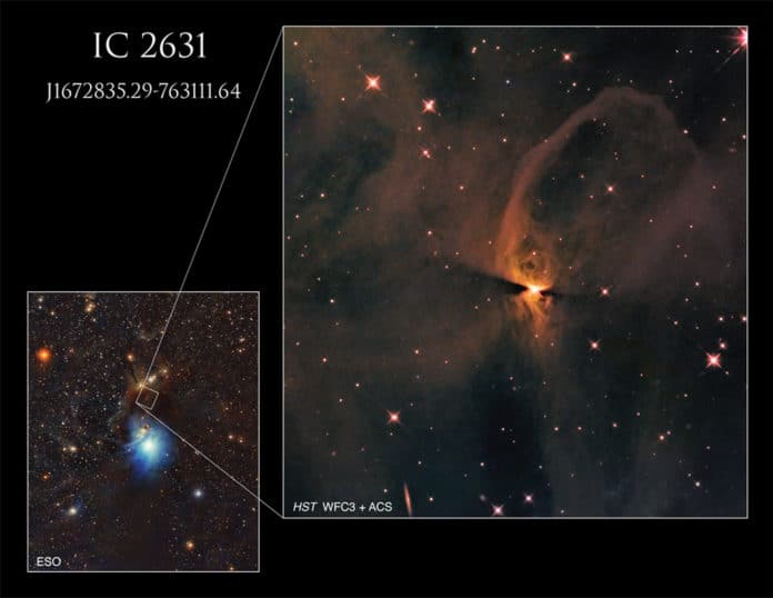 Hubble's sharp eye captures a protostar designated J1672835.29-763111.64 in the reflection nebula IC 2631