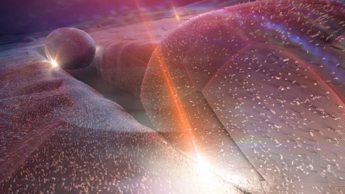 Artistic view of the nanoparticle-in-groove plasmonic cavities. Credit Nicolas Antille (httpwww.nicolasantille.com)