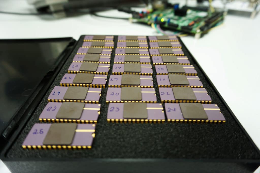 Figure 1 Tray of chips designed by TalTech researchers.