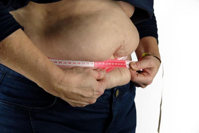 Image showing overweight person measuring stomach