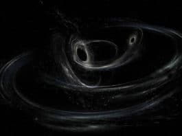 artist's conception of a precessing binary black hole